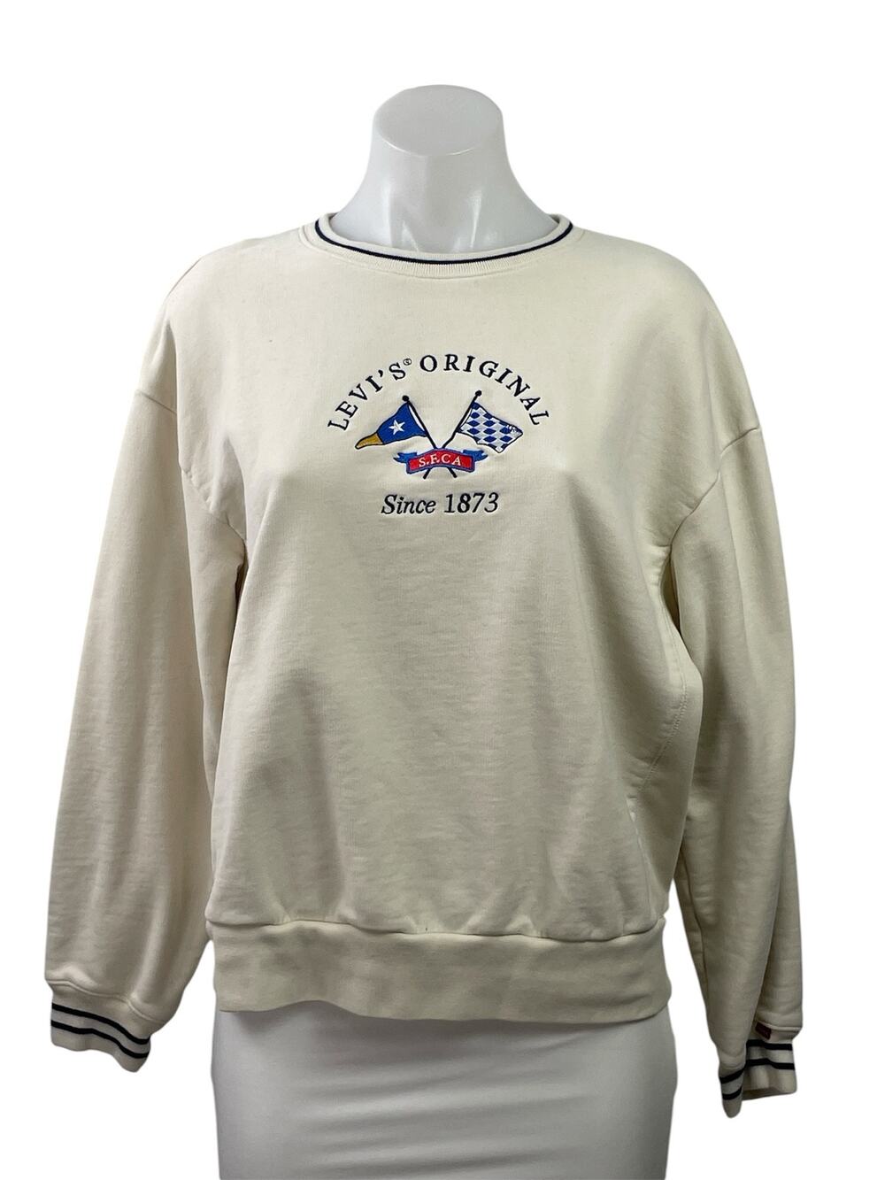 Levi's Graphic Heritage Sport Women's Cream Regatta Flag Sweatshirt Top Size M